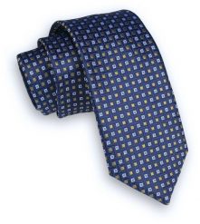 Granatowy Klasyczny Męski Krawat -ALTIES- 6cm, w Kwadraciki, Figury Geometryczne. Niebieskie krawaty i muchy Alties, bez wzorów, z tkaniny, eleganckie. Za 49.00 zł.