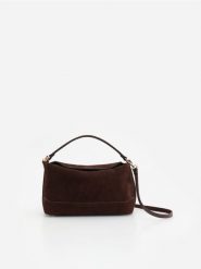 Zamszowa torebka - ciemnobrązowy. Brązowe torebki do ręki damskie Reserved, bez wzorów, z zamszu, zamszowe, bez dodatków. Za 239.99 zł.