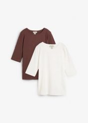 T-shirt z bawełny organicznej (2 sztuki). Białe bluzki damskie bonprix, bez wzorów, z bawełny, bez kołnierzyka, bez ramiączek. Za 72.99 zł.