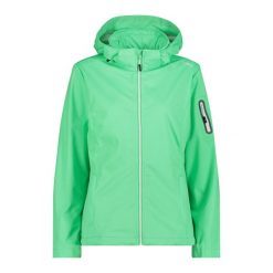 Damska kurtka turystyczna z kapturem CMP. Zielone kurtki sportowe damskie CMP, bez wzorów, z kapturem, trekkingowe. Za 404.55 zł.