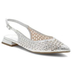 Sandały damskie S.Barski, cholewka ze skóry ekologicznej z metalicznym wykończeniem ażurowa pleciona konstrukcja na niskim obcasie, srebrne, SR61-010. Szare klapki damskie S.BARSKI, w ażurowe wzory, ze skóry ekologicznej, bez obcasa. Za 199.00 zł.