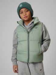 4F Bezrękawnik z wypełnieniem syntetycznym chłopięcy - miętowy 158 (12-13 lat). Niebieskie kurtki i płaszcze dla chłopców 4f, bez wzorów, z puchu, sportowe, bez kaptura. Za 139.99 zł.