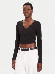 Calvin Klein Jeans Kardigan LV047C204G Czarny Regular Fit. Czarne kardigany damskie Calvin Klein Jeans, xl, bez wzorów, z bawełny, bez kołnierzyka, bez ramiączek, bez kaptura. Za 149.99 zł.