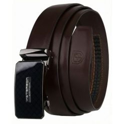 Skórzany pasek męski w ciemnobrązowym kolorze z automatyczną, czarną klamrą Peterson PTN A015 D.BROWN. Brązowe paski damskie Peterson, bez wzorów, ze skóry, eleganckie. Za 89.99 zł.