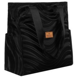 Duży shopper damski z poliestru w czarnym kolorze pokryty falistym wzorem Rovicky R-TZ-01. Czarne torebki shopper damskie ROVICKY, bez wzorów, bez dodatków. Za 49.99 zł.