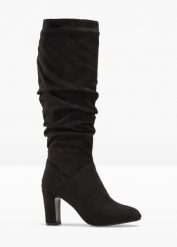 Kozaki. Czerwone kozaki damskie bonprix, ze skóry, bez obcasa, na słupku. Za 189.99 zł.