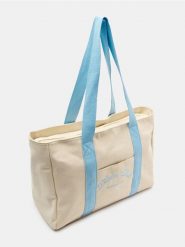 Torba materiałowa typu shopper z kontrastowymi uchwytami - kremowy. Białe torebki shopper damskie Sinsay, bez wzorów, z materiału, bez dodatków. Za 39.99 zł.