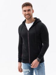 Dzianinowa bluza męska rozpinana z kapturem - czarna V1. Czarne bluzy męskie Ombre Clothing, m, bez wzorów, z dzianiny, z kapturem. W wyprzedaży za 49.99 zł.