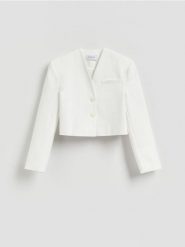 Krótka marynarka z bawełną - biały. Białe żakiety damskie Reserved, l, bez wzorów, z bawełny. Za 199.99 zł.