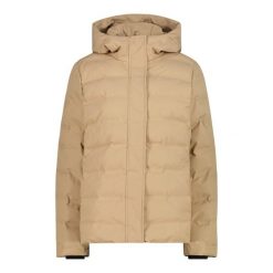 Kurtka puchowa zapinana na zamek z odpinanym kapturem damska CMP. Brązowe kurtki sportowe damskie CMP, bez wzorów, z puchu, z kapturem, trekkingowe. Za 489.99 zł.