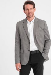 Ombre Marynarka męska casual w delikatną kratkę - szara V2 OM-BLZB-0116 M. Szare garnitury męskie Ombre, bez wzorów, casualowe. Za 309.99 zł.