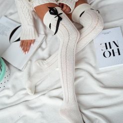 Zakolanówki damskie 215 wstążka ecru. Skarpety damskie Milena, bez wzorów, z bawełny. Za 40.00 zł.