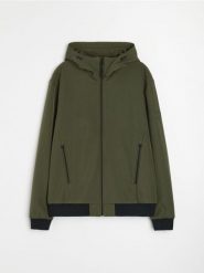 Kurtka softshell z kapturem - zielony. Zielone kurtki męskie Sinsay, l, bez wzorów, z softshellu, z kapturem. Za 99.99 zł.