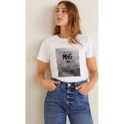 Mango - Top Teelogo. Szare topy damskie Mango, z nadrukiem, z bawełny, z okrągłym kołnierzem, z krótkim rękawem. Za 49.90 zł.