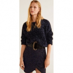 Mango - Sweter Party. Brązowe swetry damskie Mango, z dzianiny, z okrągłym kołnierzem. Za 159.90 zł.