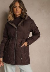 Brązowa Kurtka z Pikowanymi Przeszyciami Kapturem i Troczkami w Talii Tiomarе. Brązowe kurtki damskie Renee, l, bez wzorów, z jeansu. Za 159.99 zł.