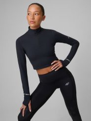 4F Longsleeve do biegania szybkoschnący damski - czarny XL. Czarne koszulki sportowe damskie 4f, s, bez wzorów, bez kołnierzyka. Za 149.99 zł.