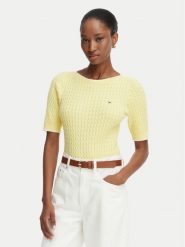 Tommy Hilfiger Sweter Fine Gg Cable Boat WW0WW50103 Żółty jasny Regular Fit. Żółte swetry damskie Tommy Hilfiger, xl, bez wzorów, z bawełny, bez kołnierzyka, bez ramiączek, bez kaptura. Za 489.99 zł.