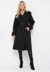 Czarny Płaszcz Trencz Dwurzędowy z Paskiem Cloimia. Czarne płaszcze damskie Born2be, l, bez wzorów, z dzianiny, eleganckie, długie, bez kaptura. Za 269.99 zł.