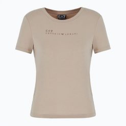 Koszulka damska EA7 Emporio Armani Natural Ventus 7. Brązowe koszulki sportowe damskie EA7 Emporio Armani, l, z aplikacjami, z elastanu, bez kołnierzyka, bez ramiączek, na fitness i siłownię. Za 229.99 zł.