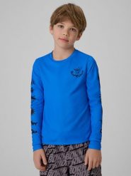 4F Longsleeve do pływania z nadrukiem chłopięcy - niebieski 122/128 (6-8 lat). Niebieskie t-shirty dla chłopców 4f, bez wzorów, z materiału, bez ramiączek. Za 99.99 zł.