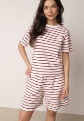 Czerwono-Białe Bawełniane Szorty w Paski z Wysokim Stanem w Stylu Casual Naunea. Białe szorty damskie Born2be, l, bez wzorów, z bawełny, casualowe, z podwyższonym stanem. Za 59.99 zł.