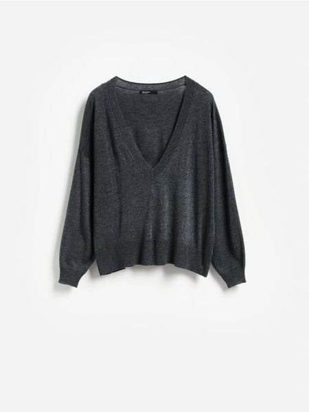 Sweter z dodatkiem wełny - ciemnoszary. Szare swetry damskie Reserved, l, bez wzorów, z dzianiny, bez kołnierzyka, bez ramiączek, bez kaptura. Za 119.99 zł.