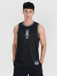 4F Tank top do koszykówki oversize szybkoschnący męski - czarny S. Czarne koszulki sportowe męskie 4f, l, w ażurowe wzory, z dzianiny, klasyczne, bez kołnierzyka. W wyprzedaży za 79.99 zł.