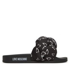 Klapki LOVE MOSCHINO. Czarne klapki damskie Love Moschino, bez wzorów, bez obcasa. Za 399.99 zł.