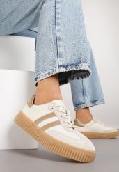 Beżowo-Brązowe Skórzane Sneakersy Klasyczne Tenisówki z Zamszu Naturalnego Teniresela. Brązowe trampki i tenisówki damskie Born2be, bez wzorów, z jeansu, klasyczne, bez zapięcia. Za 199.99 zł.