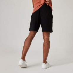 Second Life - Spodenki fitness męskie Domyos 500 Essentials - Stan Doskonały. Czarne krótkie spodenki sportowe męskie DOMYOS, l, bez wzorów, z bawełny, na fitness i siłownię. Za 41.99 zł.