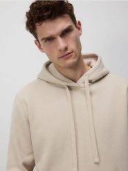 Gładka bluza z kapturem - beżowy. Brązowe bluzy męskie Reserved, l, bez wzorów, z bawełny, z kapturem. W wyprzedaży za 79.99 zł.