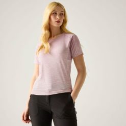 Damska koszulka z krótkim rękawem Laxley II w kolorze melanżowym. Czerwone koszulki sportowe damskie Regatta, bez wzorów, z elastanu, bez kołnierzyka, bez ramiączek, na fitness i siłownię. W wyprzedaży za 109.99 zł.