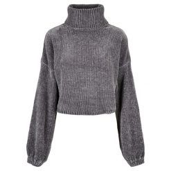 Bluza damska z golfem Urban Classics chenille (GT). Szare bluzy damskie Urban Classics, bez wzorów, bez kaptura. Za 237.00 zł.