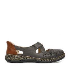 Półbuty Rieker. Niebieskie półbuty damskie Rieker, bez wzorów, bez obcasa, na płaskiej podeszwie, bez zapięcia. Za 359.99 zł.