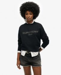 Superdry Damska bluza Sport Luxe Loose Crew z bawełny i recyklingu. Czarne bluzy sportowe damskie Superdry., bez wzorów, z bawełny, bez kaptura. Za 322.70 zł.