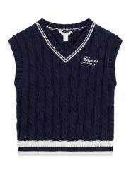 Guess Kids Sweter 183797 Niebieski Classic Fit. Niebieskie swetry dla dziewczynek Guess Kids, z aplikacjami, bez kołnierzyka, bez ramiączek, bez kaptura. Za 214.99 zł.