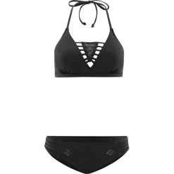 Bikini z trójkątnymi miseczkami (2 części) bonprix czarny. Czarne bikini damskie bonprix, z aplikacjami. Za 59.99 zł.