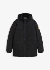 Wodoodporna, pikowana parka funkcyjna z praktycznymi kieszeniami. Czarne parki męskie bonprix, m, z aplikacjami, bez kaptura. Za 389.99 zł.