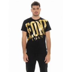 Leone 1947 Apparel, męska koszulka z dużym logo w stylu vintage. Wyrazisty styl. Czarne buty sportowe męskie LEONE 1947 APPAREL, m, bez wzorów, bez kołnierzyka, bez ramiączek, na fitness i siłownię. W wyprzedaży za 82.10 zł.