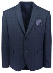 Taliowana, Elegancka Marynarka Męska - Casino - Granat, Delikatna Kratka. Niebieskie marynarki męskie Casino, bez wzorów, z poliesteru, eleganckie. Za 389.00 zł.