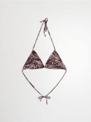 Trójkątna góra od bikini wiązana na szyi i plecach - brązowy. Brązowe bikini damskie Sinsay, l, bez wzorów. Za 12.99 zł.