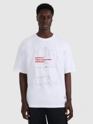 4F T-shirt oversize z nadrukiem męski - biały XL. Białe t-shirty męskie 4f, m, bez wzorów, bez kołnierzyka. Za 79.99 zł.