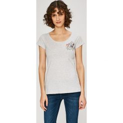 Sublevel - Top. Szare topy damskie Sublevel, z haftami, z bawełny, z okrągłym kołnierzem, z krótkim rękawem. W wyprzedaży za 34.90 zł.