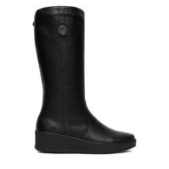 Kozaki Rieker. Czarne kozaki damskie Rieker, bez obcasa, na koturnie. Za 429.99 zł.