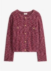 Sweter rozpinany z efektowną nicią. Czerwone kardigany damskie bonprix, bez wzorów. Za 149.99 zł.