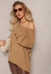 Ciemnobeżowy Sweter o Luźnym Kroju Adaoma. Brązowe swetry damskie Renee, bez wzorów, z dzianiny, casualowe, bez kołnierzyka, bez ramiączek, bez kaptura. Za 69.99 zł.