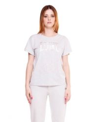 Damski t-shirt Cristal Shine z dużym logo. Białe t-shirty damskie LEONE 1947 APPAREL, l, bez wzorów, z bawełny, eleganckie, bez kołnierzyka. Za 84.16 zł.