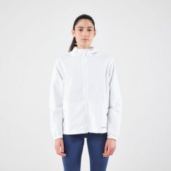 Kurtka do biegania damska Kiprun Run 100 Rain. Białe kurtki damskie KALENJI, m, bez wzorów, z materiału, bez kaptura. Za 169.99 zł.