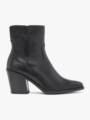 Czarne skórzane botki na słupku. Czarne botki damskie Ryłko, ze skóry, eleganckie, bez obcasa, na obcasie, bez zapięcia. Za 579.99 zł.